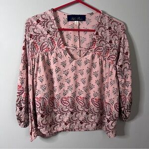 Blue Rain Peasant Style Pink and Red 3/4 Sleeve Blouse Size XS EUC